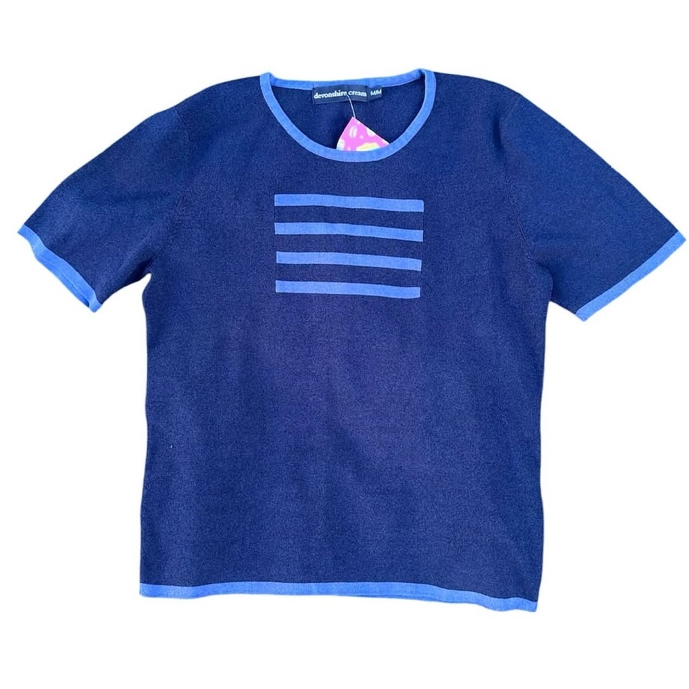 Navy Blue Tee with Light Blue Striped Graphic